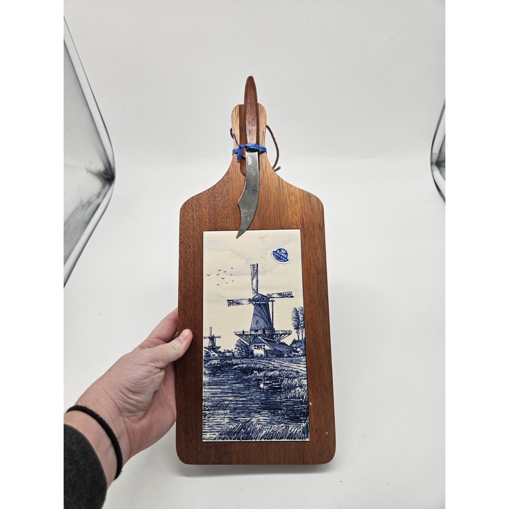 Delft Holland Wood Tile Cheese Cutting Board Trivet Ter Steege 14"  Windmill
